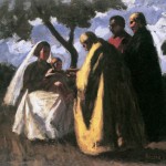 Koszta József festményén a napkeleti bölcsek a kis Jézus színe elé járulnak.