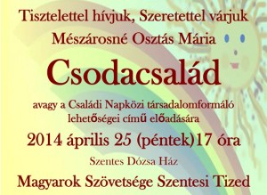 Meghívó Mészárosné Osztás Mária előadására.