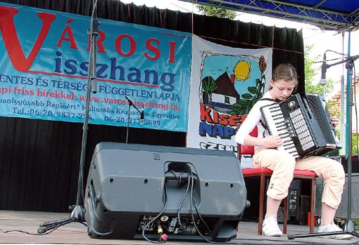 A fővárosi Őze Lajos Művészeti Iskola növendéke tangóharmonikán játszik