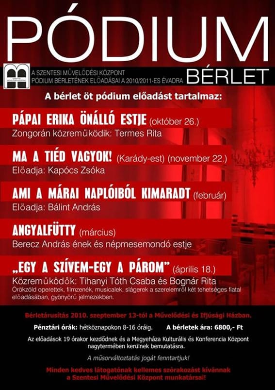 Pódium bérletes előadások