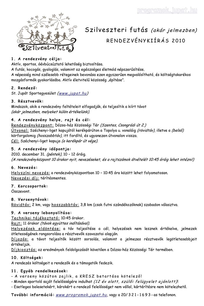 2010 Szilveszteri futas kiírás Szentesen.