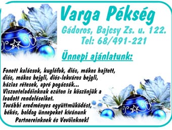 A Varga Pékség ünnepi ajánlatai.