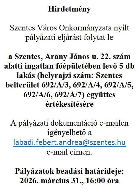 Értékesítési hirdetmény!